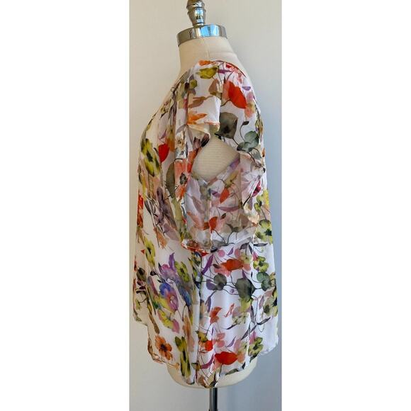 Anthropologie Love Sam Floral cold shoulder top blouse sz L - Picture 4 of 14